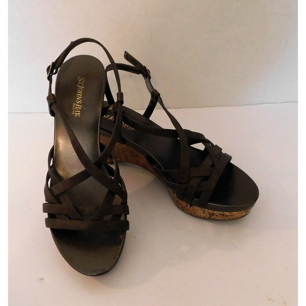 St.Johns Bay Mina Bronze Strappy Wedges Brown Womens Size 8.5 New with Box - Picture 9 of 10